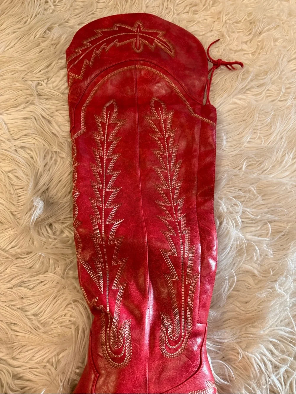 Women's Red Embroidered Western Knee-High Boots